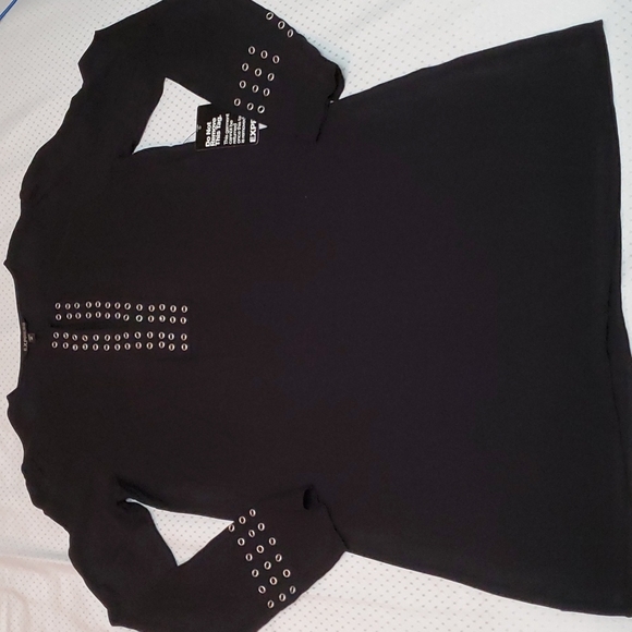 EXPRESS Womens Black Long Sleeve Tunic Shift Dress-Grommets Detail-NWT-Sz XS - Picture 8 of 16